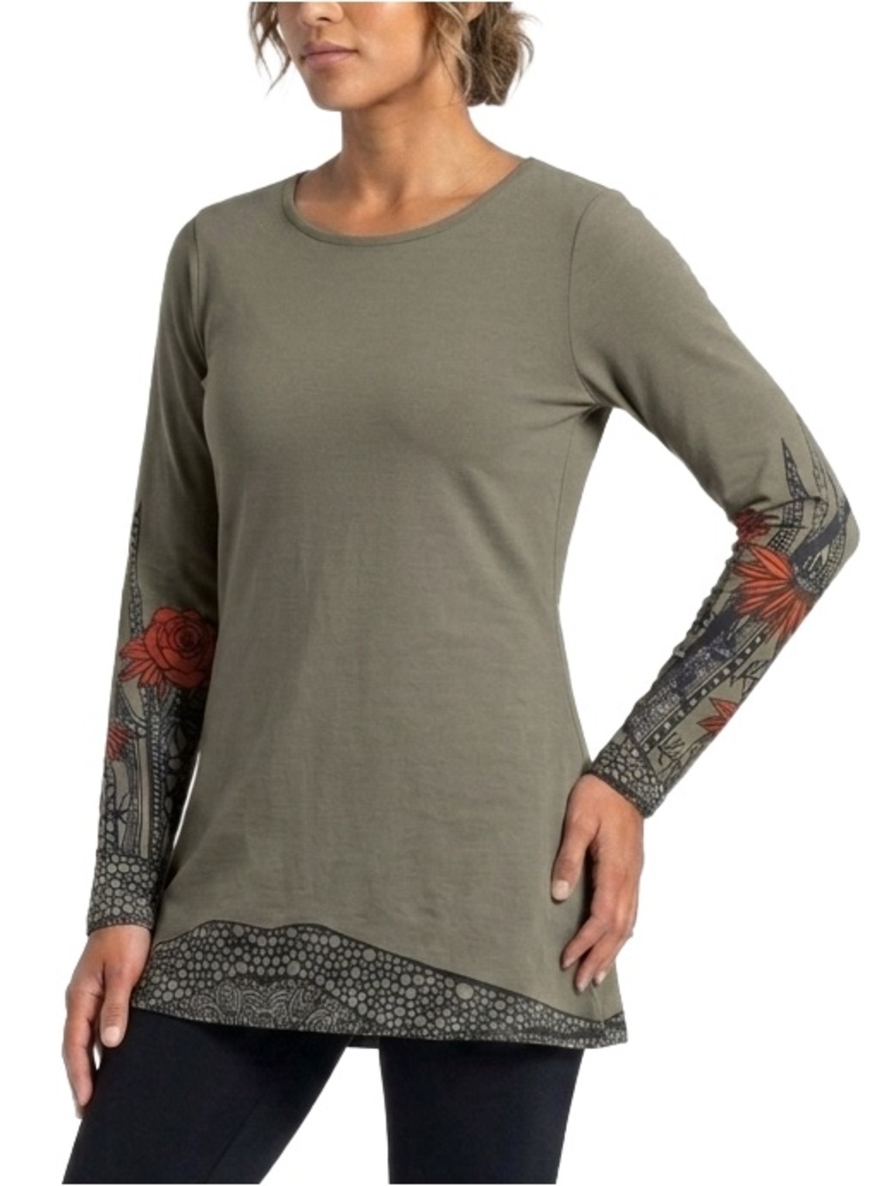 Leopards & Roses EUC Lagenlook HandBlock Top Made in Nepal Organic Cotton Lg